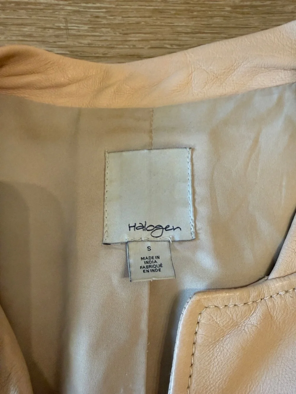 Halogen Cream Leather Moto Jacket with Asymmetrical Zip - Picture 2 of 8